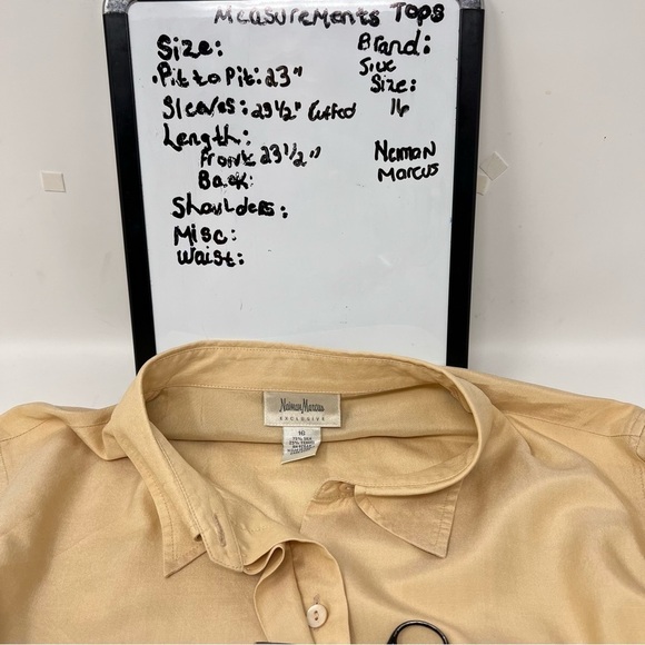 Y2K Neiman Marcus Silk Blend Jacket Yellow Size 16 XL Ribbed Hem Button Placket - Picture 7 of 13